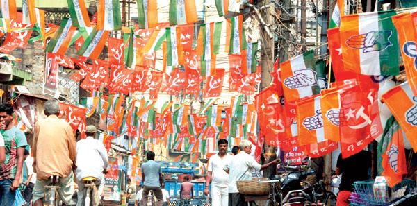 Election campaign with party flag at Kaikhali