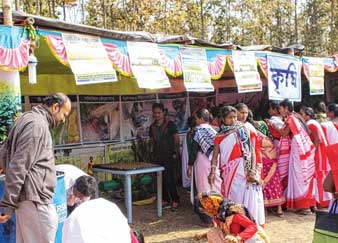 স্টলে আদিবাসী মহিলাদের ভিড়।—নিজস্ব চিত্র।