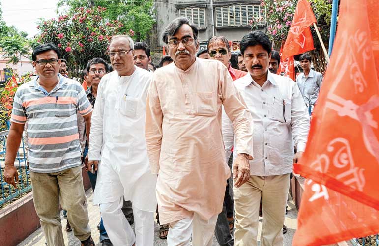 Surya kanta Mishra attended a meeting at school corridor 