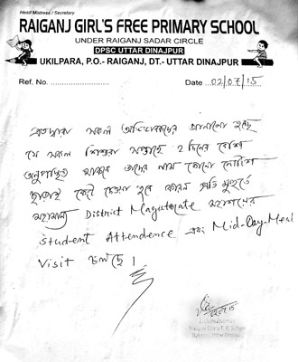 Agitation at raiganj free primary school regarding a notice