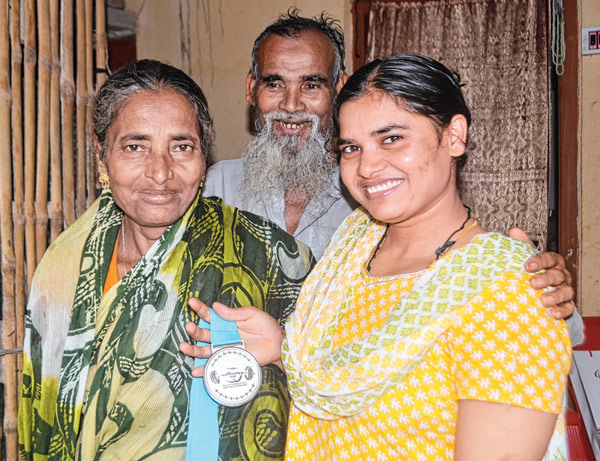 paralympics medal winner handicapped muslim girl ready to go out from the state