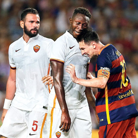 messi follows zidane path after hitting roma defender