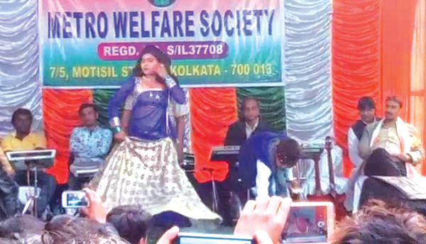 vulgur dance in front of Gandhi-Subhas picture on Republic Day