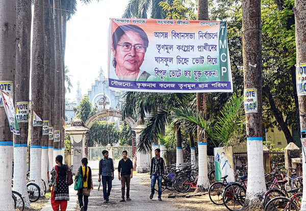 college faculty in tmc banner as election candidate