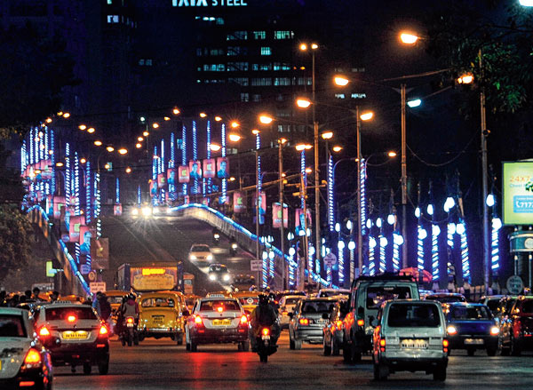 City dressed newly in different colors of Light