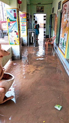 Water-logged classroom: wet blackboards