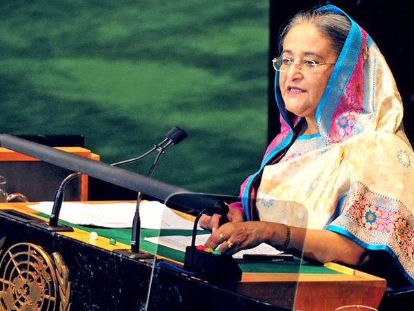 রাষ্ট্রপুঞ্জে ভাষণ দিচ্ছেন বাংলাদেশের প্রধানমন্ত্রী শেখ হাসিনা।
