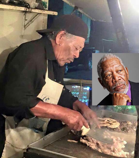 বেসবল টুপি কপালের উল্টো দিকে ঘোরানো।<br> কালো পোশাকে মেক্সিকোর রাস্তায় খাবারের দোকানে নিয়মিত রান্না করছেন তিনি।<br> দেখতে হুবহু হলিউডের ৭৯ বছর বয়সী অভিনেতা মর্গ্যান ফ্রিম্যানের মতো।