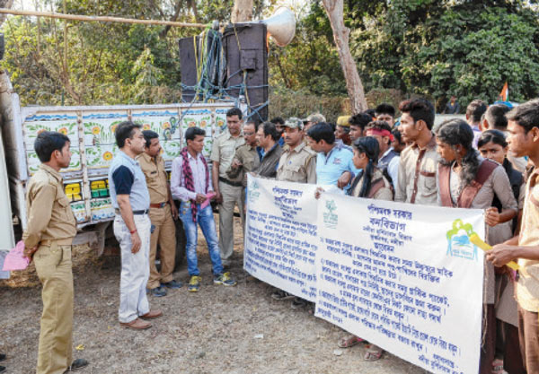 প্রচার বেথুয়াডহরিতে। নিজস্ব চিত্র

