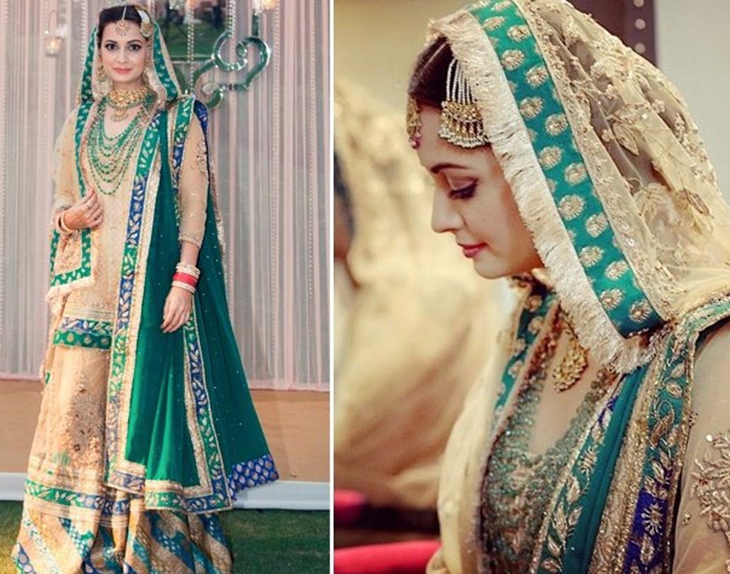 ২০১৪-তে চলচ্চিত্র নির্মাতা সাহিল সঙ্ঘের সঙ্গে বিয়ে করেন দিয়া মির্জা। রীতু কুমারের ডিজাইন করা সোনাখচিত একটি লহেঙ্গা পরেছিলেন দিয়া। মুঘল যুগের স্টাইলে তৈরি দিয়ার বিয়ের পোশাকের দাম ছিল প্রায় ১৫ লক্ষ টাকা।