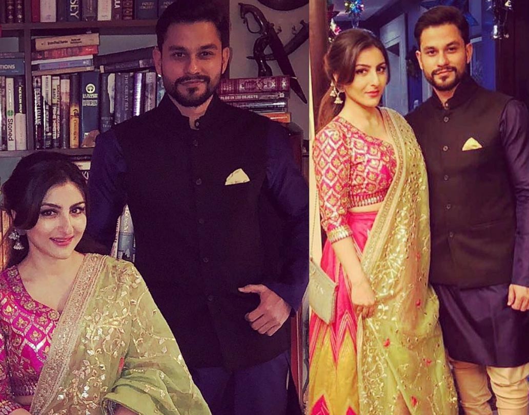 দম্পতি। নবাবি স্টাইলে দেওয়ালির সাজে সোহা আলি খান ও কুণাল খেমু।