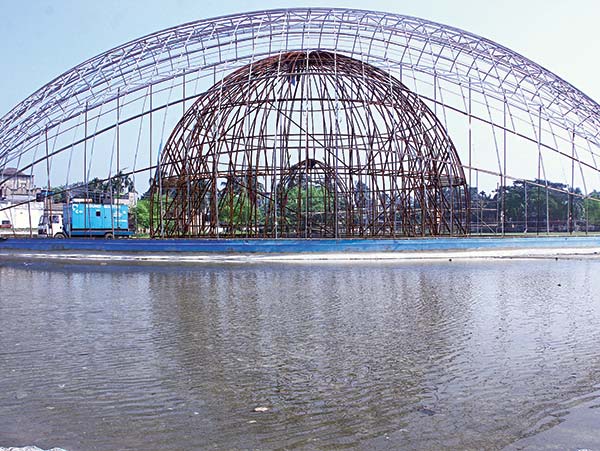 Theme pandal remains intact even after the Durga Puja was over long ago
