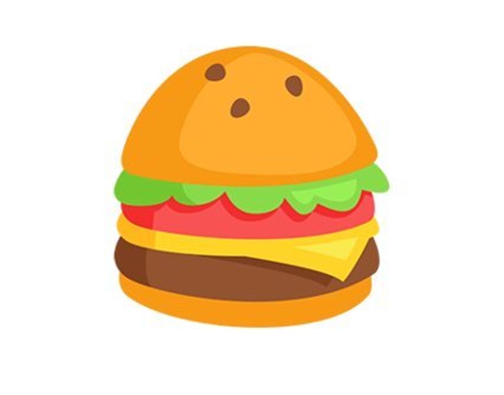 মেসেঞ্জার: এখানেও চিজ রয়েছে প্যাটির উপরেই। বানের উপর তিনটি ডট দিয়ে চোখ, নাক বানিয়ে ফানি ফেসের আদলে তৈরি মেসেঞ্জারের হ্যামবার্গার ইমোজি।