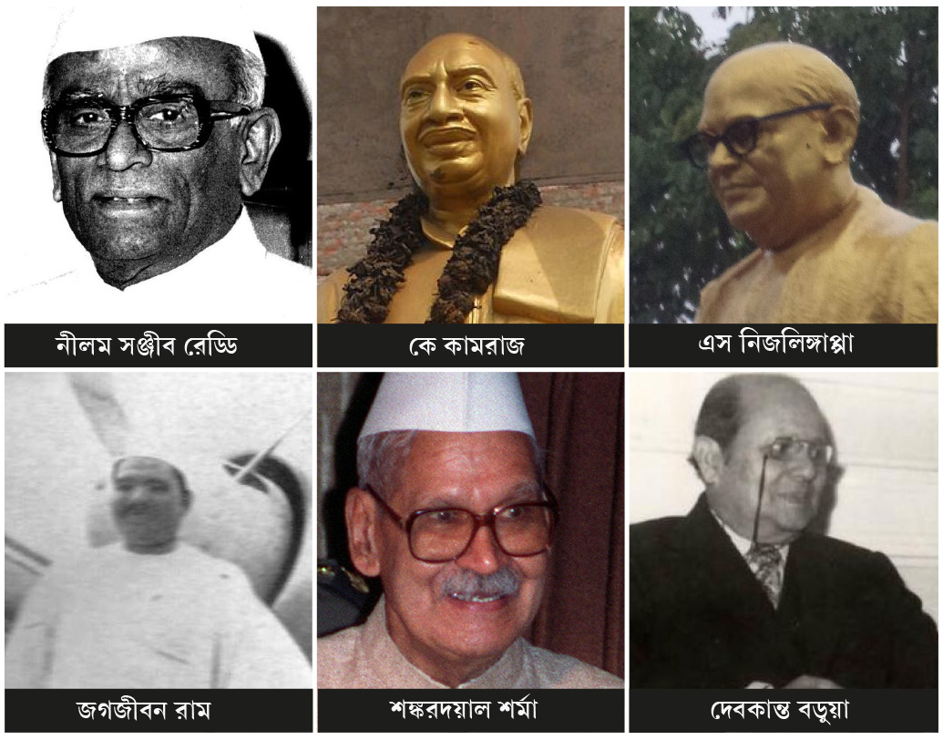 নীলম সঞ্জীব রেড্ডি (১৯৬০-৬৩), কে কামরাজ (১৯৬৪-৬৭), এস নিজলিঙ্গাপ্পা (১৯৬৮-৬৯), জগজীবন রাম (১৯৭০-৭১), শঙ্করদয়াল শর্মা (১৯৭২-৭৪), দেবকান্ত বড়ুয়া (১৯৭৫-৭৭)।