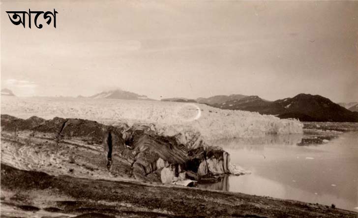 সুমেরু কতটা বদলেছে? এই গবেষণা করতে গিয়ে নরওয়ের স্ভালবার্ডের হিববাহকে নিয়ে বেশ কিছু পুরনো ছবি জোগাড় করেন নরওয়ে পোলার ইনস্টিউট থেকে।