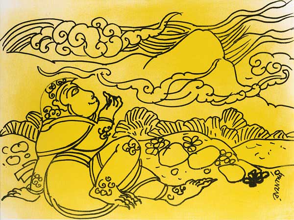বিশ্রাম: পম্পা সরোবর তীরে হনুমান। ছবি: রামানন্দ বন্দ্যোপাধ্যায়। বই থেকে

