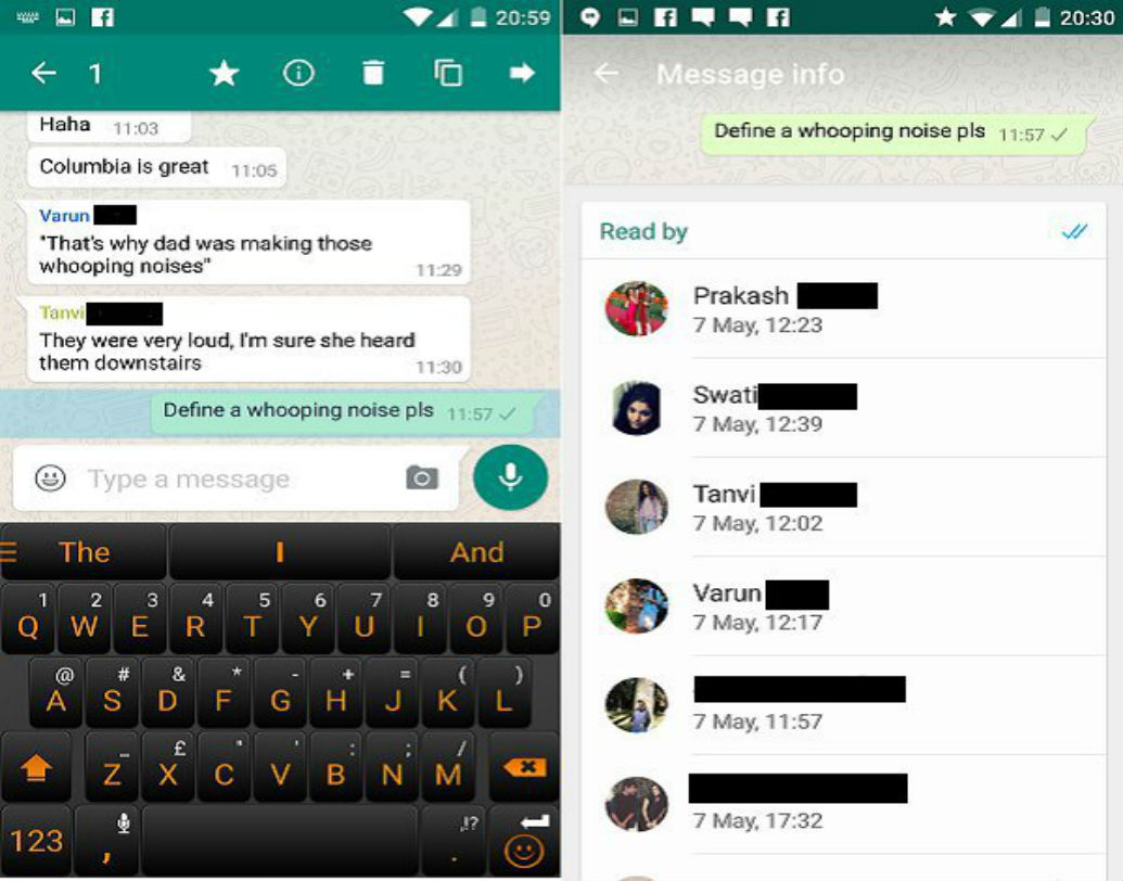 গ্রুপ চ্যাটে আপনার পাঠানো মেসেজের ডান দিকে দু’বার ব্লু টিক দেখলেই তো বোঝেন যে, ম্যাসেজটি রিড হয়েছে। এখন আপনি জানতে চান, মেসেজটি ঠিক কখন পড়া হয়েছে। তার জন্য, মেসেজের উপর খানিকক্ষণ প্রেস করে রাখুন, অ্যাড্রেস বারে ‘ইনফো’ অপশন আসবে। সেখানে ক্লিক করলেই দেখা যাবে, মেসেজটি কারা এবং ঠিক কখন পড়েছেন।
