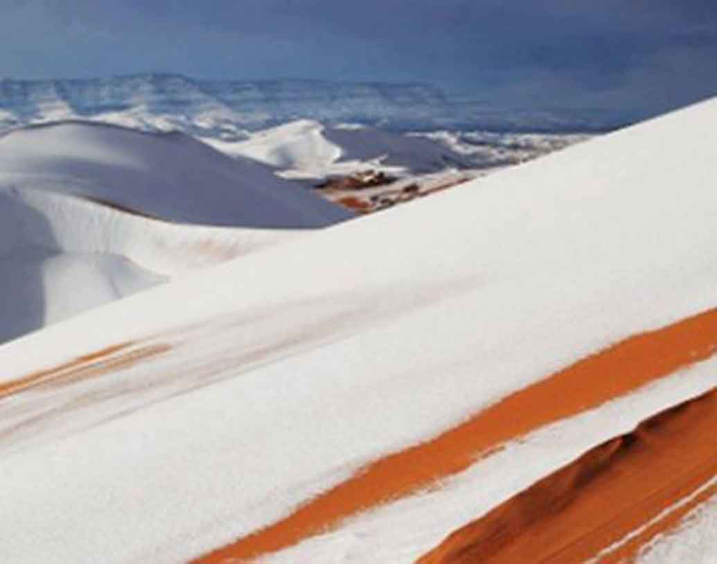 এ বছর, দিন তিনেক আগে বরফ পড়ে সহারার আইন সেফ্রা শহরে। ভূমধ্যসাগর থেকে প্রায় ৩৫০ কিলোমিটার দূরের এই শহর দক্ষিণ আরজিরিয়ায় অবস্থিত।