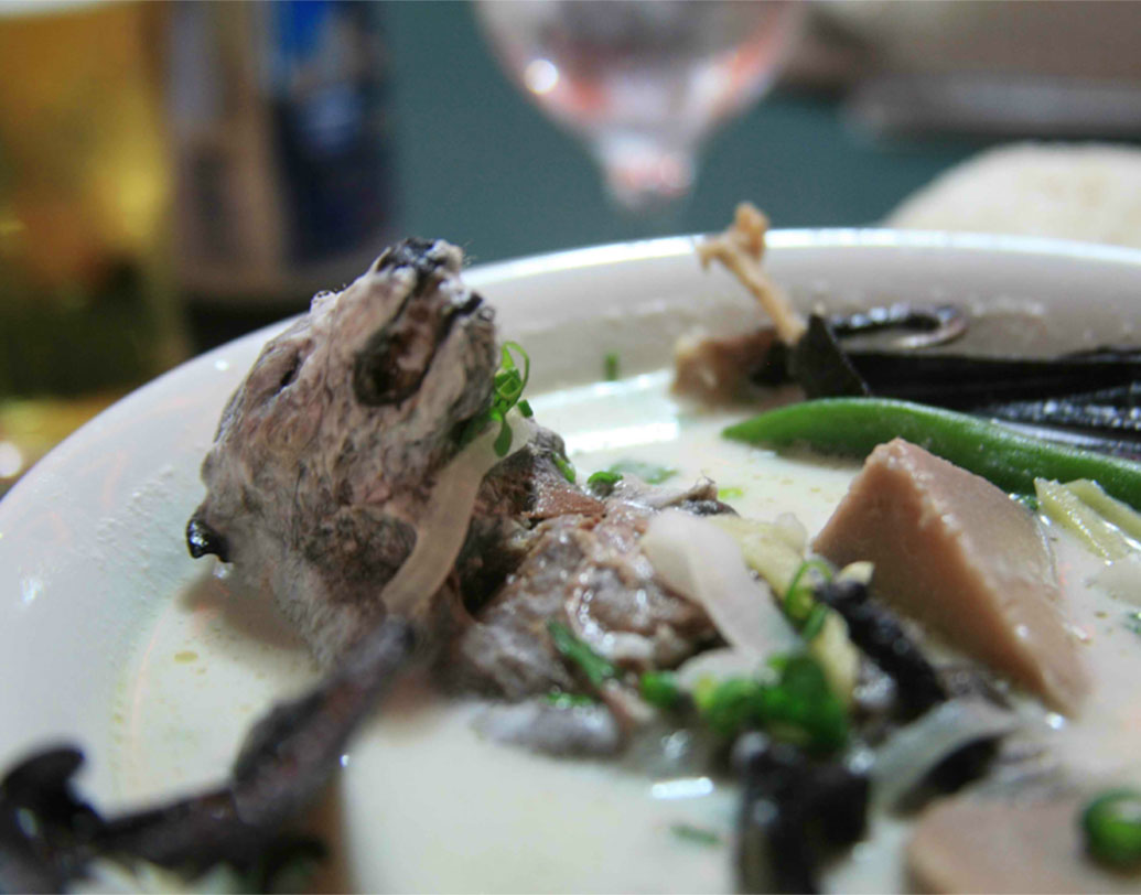 আস্ত ফলখেকো বাদুড়ের স্যুপ খাওয়ার চল রয়েছে গুয়ামের বাসিন্দাদের। সেটিও রয়েছে এখানে।