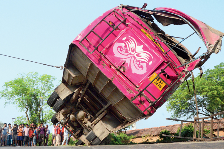 Bus overturned at Berhampur 