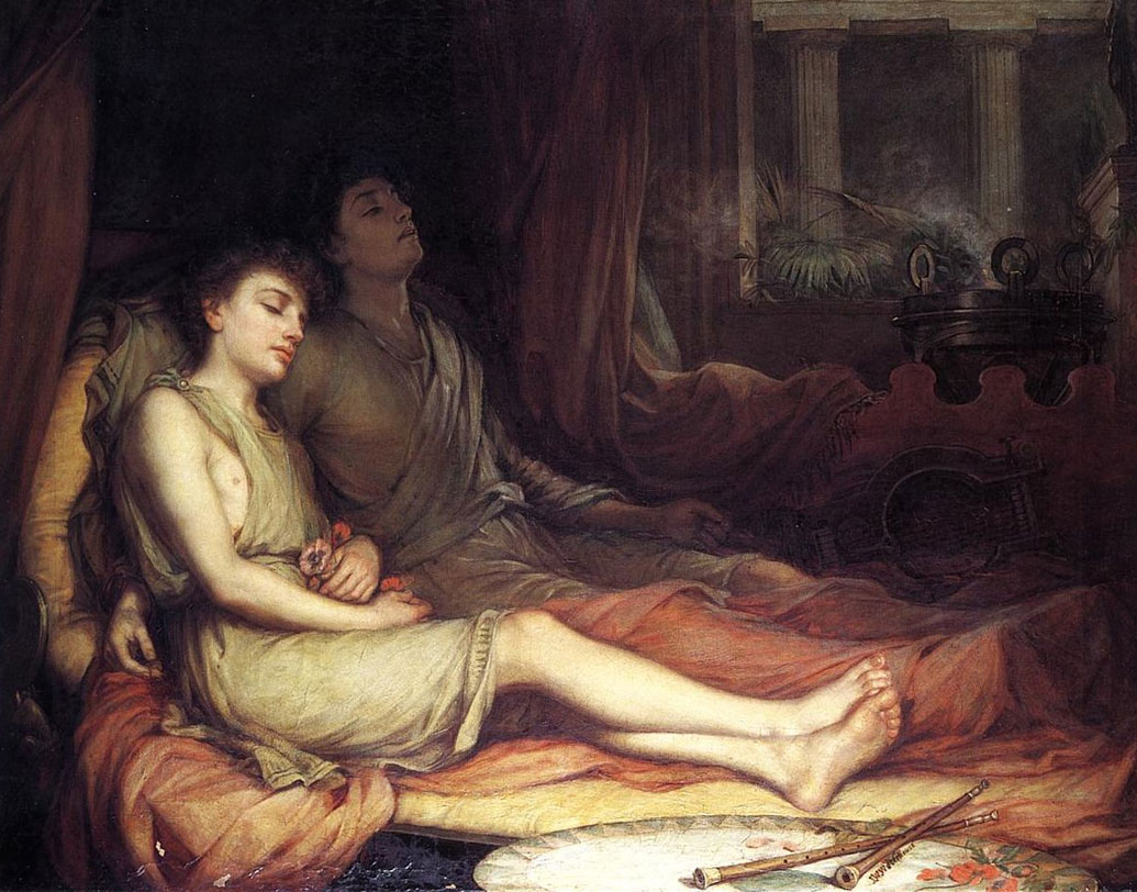 হিপনোস (ঘুম) ও নিক্স (রাত্রি) দুই গ্রিক দেবতাকেও আফিমের বীজের সঙ্গে দেখা গিয়েছে প্রাচীন মূর্তিতে। সাইক্লেড দ্বীপের প্রাচীন মুদ্রায় মিলেছে এই আফিম বীজের অস্তিত্বের কথা। গ্রিক পুরাণে রয়েছে, পেরসেফোনকে অপহরণের পর মা দেমেতারকে ঘুম পাড়াতে ব্যবহার করা হয়েছিল আফিমের।