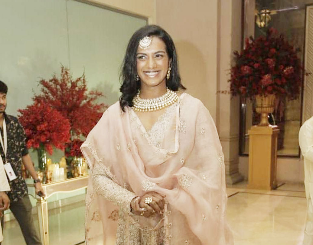 রিসেপশনে একটি অসাধারণ গোলাপি আউটফিটে দেখা গেল ব্যাডমিন্টন তারকা পি ভি সিন্ধুকে। ভারী গয়না আর টিকলিতে সিন্ধুকে দেখে তাক লেগে গিয়েছে অনেকেরই।