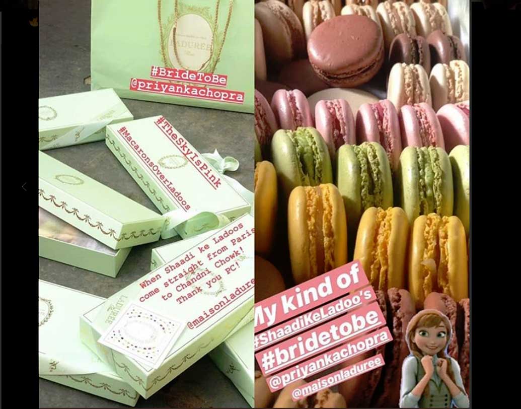 দিল্লিতে প্রিয়ঙ্কা শুটিং করছেন সোনালি বসু পরিচালিত ‘দ্য স্কাই ইজ পিঙ্ক’ ছবিটির। ফ্লোরে ইতিমধ্যেই পৌঁছে গিয়েছে ‘শাদি কা লাড্ডু’। প্যারিস থেকে ছবির কলাকুশলীদের জন্য তিনি ম্যাকারঁ নিয়ে এসেছেন। সেটি পোস্টও হয়েছে সোশ্যাল মিডিয়ায়।