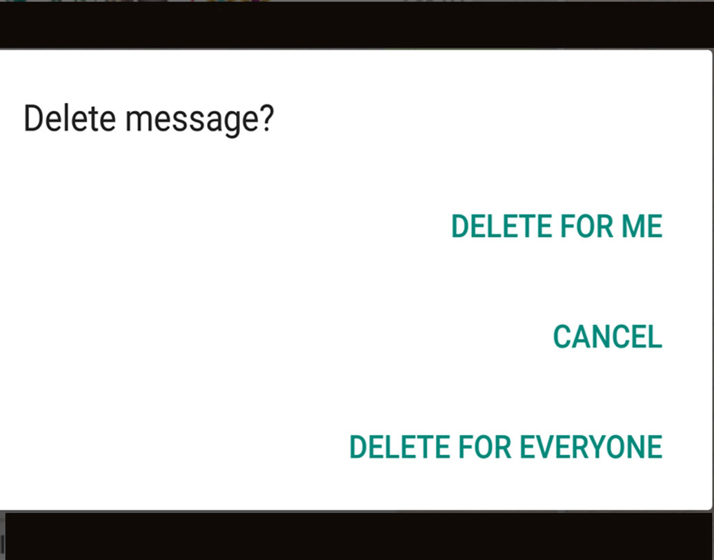 ডিলিট মেসেজ: চ্যাটে গিয়ে মেসেজের উপর ক্লিক (ট্যাপ অ্যান্ড হোল্ড)। স্ক্রিনের উপরে ‘ডিলিট (বাকেট)’ চিহ্নে ক্লিক করলেই ডিলিট হয়ে যাবে। ডিলিট ফর মি ও ডিলিট ফর এভরিওয়ান অপশন আসবে, সেই অনুযায়ী ডিলিট করা যাবে। আইফোনের ক্ষেত্রেও তাই।