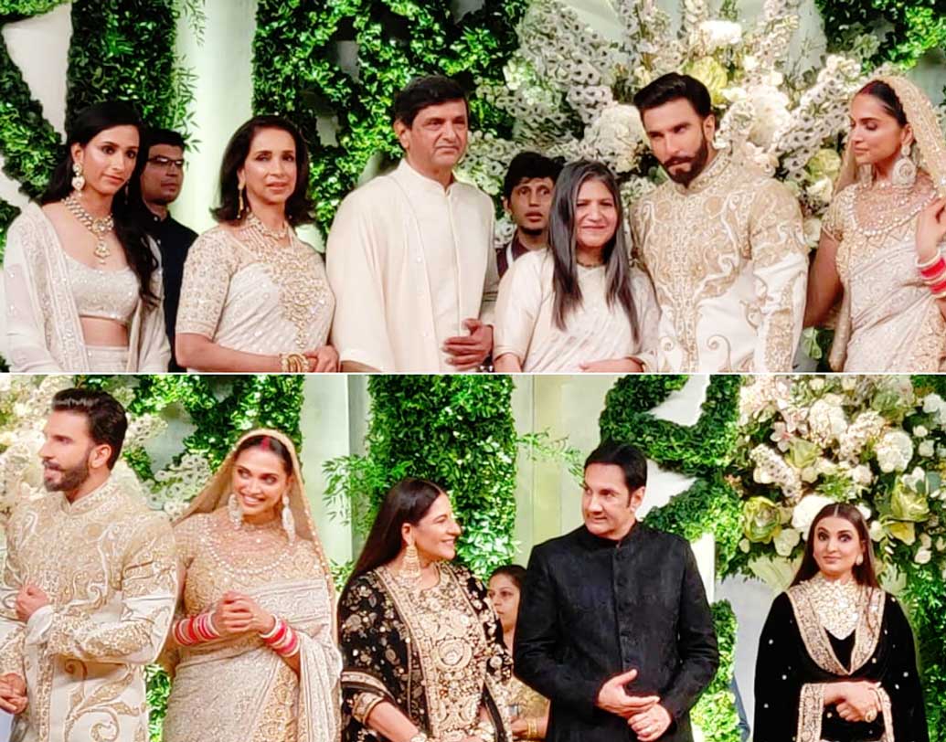 পোশাক-আশাকে চমক দেখিয়েছেন পাত্রপক্ষ আর কন্যাপক্ষ দু’জনেই। দু’দলের পোশাকের রঙে ছিল ফারাক। দীপিকার পরিবারের সবাই পরেছিলেন ক্রিম কালারের পোশাক। অন্য দিকে পাত্রপক্ষ অর্থাৎ রণবীরের দিদি, মা আর বাবা পরেছিলেন কালো রঙের পোশাক।