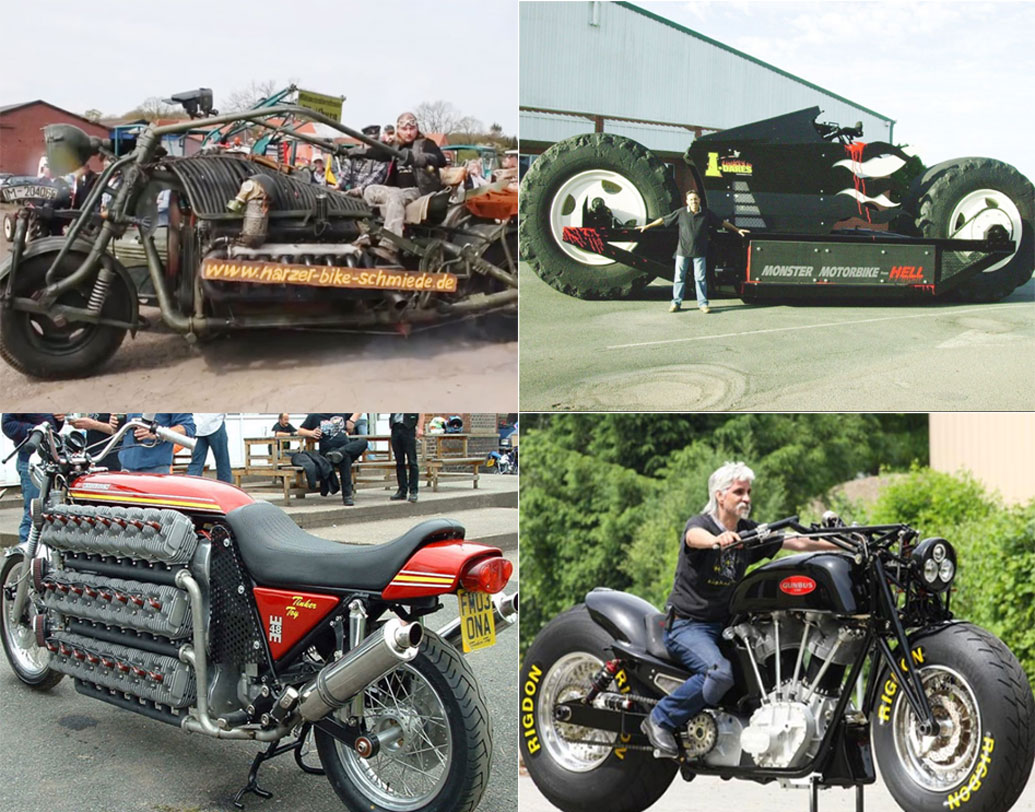 বাইক তো অনেক দেখেছেন— দামি, অসাধারণ লুক, অসাধারণ ফিচারবিশিষ্ট। কিন্তু বিশ্বে এমন কিছু দৈত্যাকার বাইক আছে, যেগুলো দেখলে আপনি ভাবতে পারেন, এরকমও বাইক হয়! কোনওটা তৈরি হয়েছে ট্যাঙ্কের ইঞ্জিন দিয়ে, কোনওটা আবার ১৭ ফুট উঁচু! তেমনই কিছু বাইক রইল এই গ্যালারিতে।