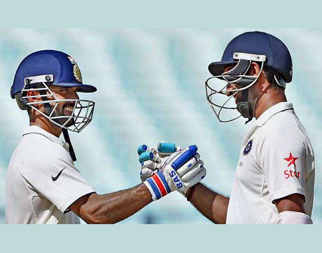 বৃষ্টি বিঘ্নিত তৃতীয় দিনের শেষে ভারতের স্কোর ছিল ১৫১/৩। ১৬৬ রানের লিড ছিল ভারত। সেখান থেকেই চতুর্থ দিনের খেলা শুরু করেন অজিঙ্ক রাহানে ও চেতেশ্বর পূজারা।