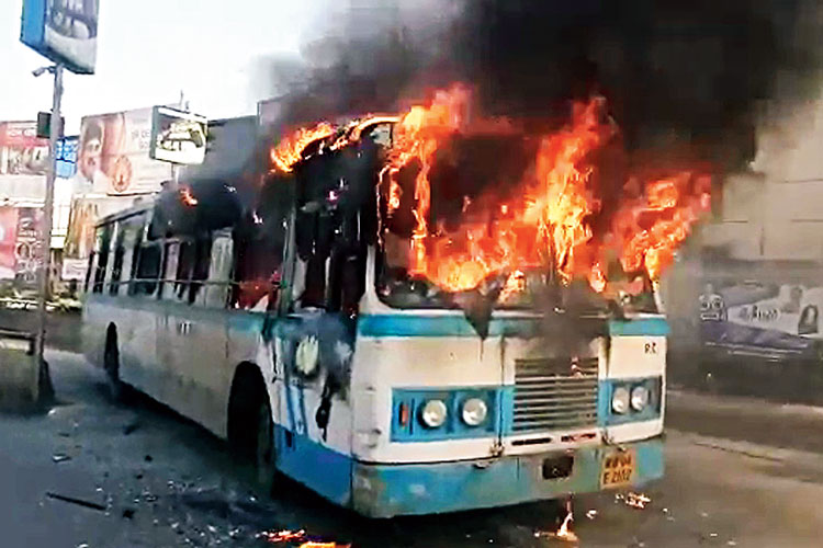 Government  bus caught fire again near Kolkata Airport