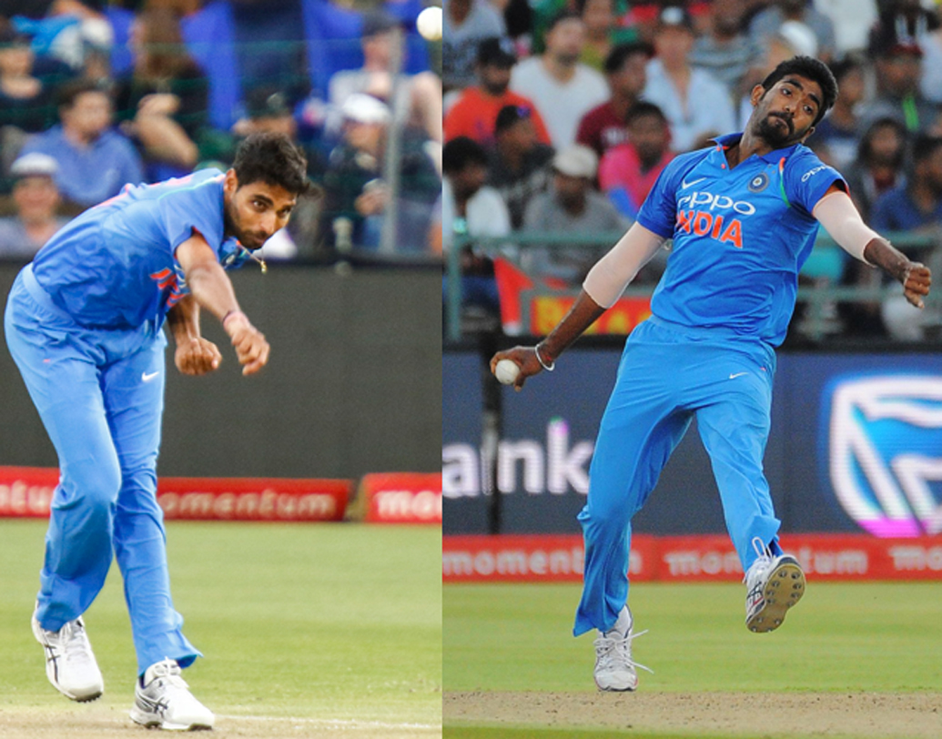 পেস ব্যাটারি: রিস্টস্পিনাররা যাবতীয় লাইমলাইট কেড়ে নিলেও প্রোটিয়া ইনিংসের শুরুর ধস কিন্তু নামিয়েছেন বুমরা-ভুবি জুটিই। তৃতীয় পেসার হিসাবে যোগ্য সঙ্গত দিয়েছেন হার্দিক পাণ্ড্যও। ছবি এপি, এএফপি।