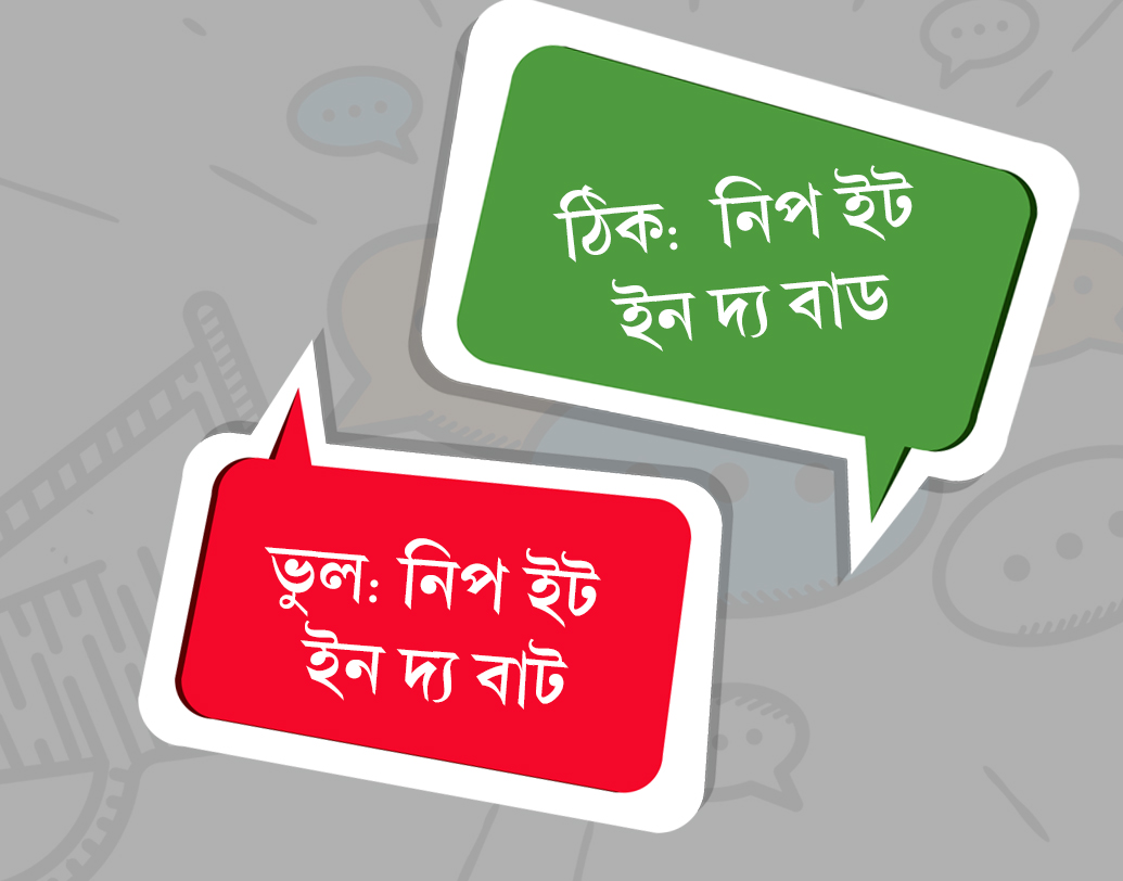 ‘নিপ ইট ইন দ্য বাড’ অর্থাৎ কোনও কিছু বাড়তে না দিয়ে শুরুতেই মিটিয়ে ফেলা। ‘নিপ ইট ইন দ্য বাড’ই হল সঠিক। কিন্তু একটু লক্ষ করলেই বুঝতে পারবেন আশেপাশের অনেকেই কিন্তু ভুল করে ‘নিপ ইট ইন দ্য বাট’ বলে থাকেন।