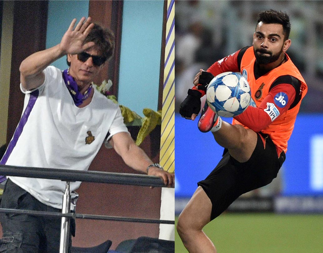 খেলা শুরুর আগেই অবশ্য মাঠে নেমে পড়লেন বিরাট কোহালি। তবে ক্রিকেট বল নয়, তাঁকে দেখা গেল ফুটবল নিয়ে। গ্যালারিতে তখন দেখা গেল কিঙ্গ খানকে। মাঠে হাজির উৎসাহীদের দিকে তাকিয়ে হাতও নাড়লেন শাহরুখ।