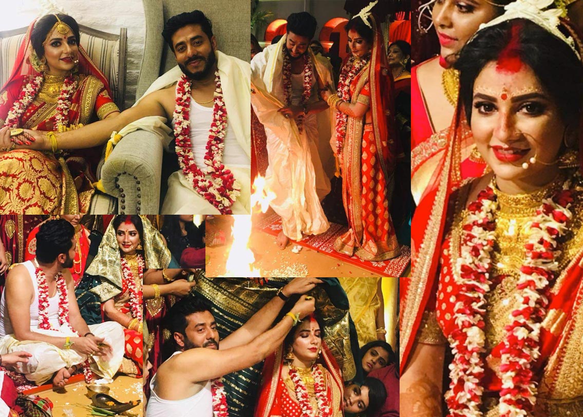 অবশেষে সেই মুহূর্ত। শুভশ্রীর সিঁথিতে সিঁদুর পরালেন রাজ।