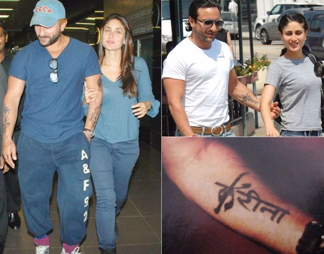 করিনা কপূরকে ডেটিংয়ের সময় থেকে পাপারাৎজিদের ক্যামেরার নিশানায় ছিলেন সইফ আলি খান। তার ওপর কখন যেন বাঁ-হাতে করিনার নামের একটা ট্যাটু আঁকিয়ে ফেললেন। এমন লভ স্টোরি কি আর ক্যামেরাবন্দি না হয়ে যায়? ছবি: সংগৃহীত।