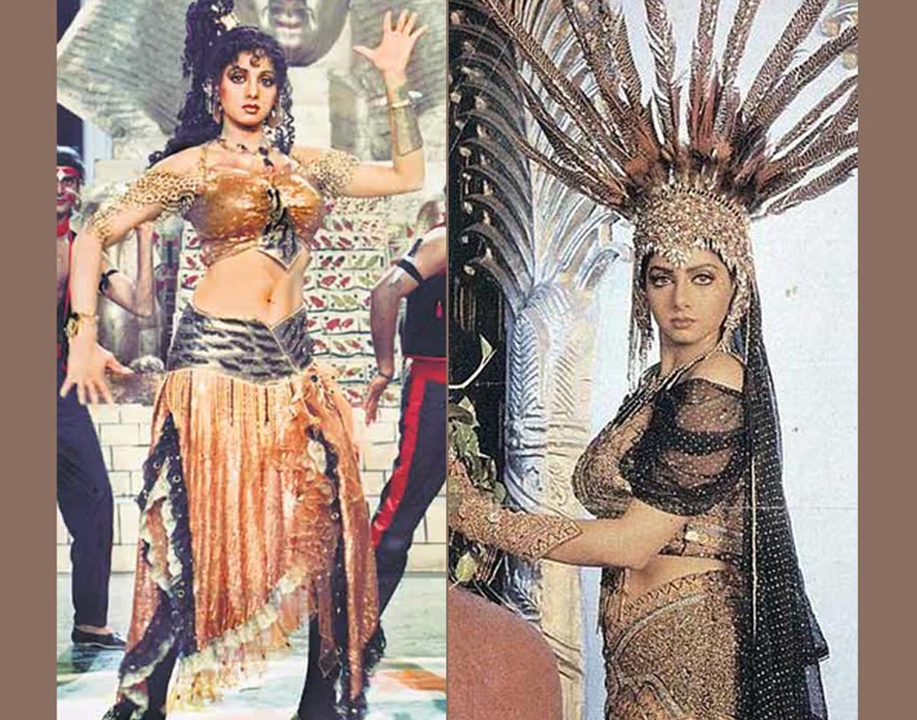 শ্রীদেবী: ‘রূপ কি রানি চোরো কা রাজা’ ছবিতে ‘দুশমন দিল কা ওহ হ্যায়’ গানের সঙ্গে একটি সোনালী পোশাক পরে নেচেছিলেন শ্রীদেবী। নীতা লুলার ডিজাইন করা পোশাকটির ওজন ছিল ২৫ কিলোগ্রাম। টানা ১৫ দিন ওই পোশাক পরে গানের দৃশ্যটি শুট করতে হয়েছিল শ্রীদেবীকে।