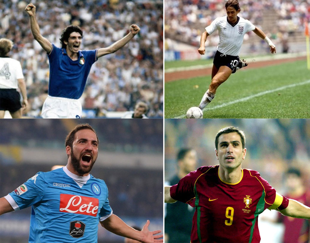 অ্যান্দ্রেজ জার্ম্যাক, রব রেনসেনব্রিঙ্ক, তেওফিলো কুবিলাস, ল্যাসলো কিস, কার্ল-হেঞ্জ রামিনিগে, জিগনিউ বনিয়েক, পাওলো রসি, প্রেবেন আলকাজার, গ্যারি লিনেকার, ইগর বেলানভ, এমিলিও বুত্রাগুয়েনো, মিচেল, টমাস স্কুর্যা ভি, মিরোস্লাভ ক্লোজে, পাওলেতা, গনসালো হিগুয়াইন, টমাস মুলার, জের্ডান শাকিরিরও হ্যাটট্রিক রয়েছে।