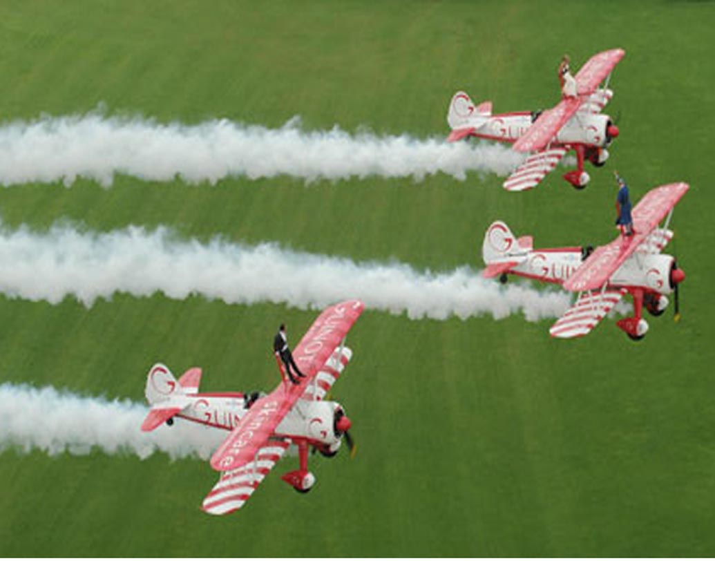 তিনটি বিমান। মাটি থেকে ১০০০ ফুট উপরে। একটি বিমানের উইংয়ে দাঁড়িয়ে বর, অন্য বিমানের উইংয়ে ভর দিয়ে কনে। অপর বিমানের উইংয়ে হেলান দিয়ে যাজক। ২০০৮ সালে এ ভাবেই বিয়ে সারেন ল্যাঙ্কাশায়ারের ডেয়ারডেভিল কাপল।