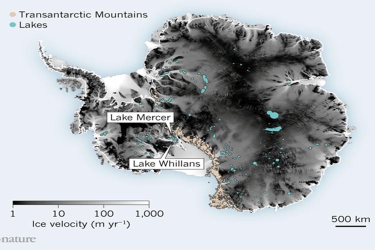 আন্টার্কটিকায় মারসার সহ অন্যান্য সাব গ্লেসিয়াল লেক। ছবি নেচার পত্রিকার সৌজন্যে।