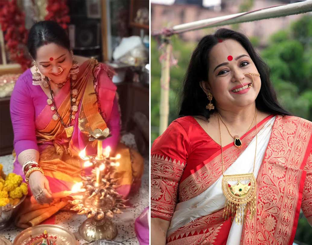 এ বছর ত্রিশে পা দিল অপরাজিতা আঢ্যের বাড়ির পুজো। সকাল থেকেই অভিনেত্রী ছিলেন ব্যস্ত। একা হাতে সামলেছিলেনঅতিথিদের। মায়ের জন্য রান্না করেছিলেন খিচুড়ি, লাবড়া, চাটনি—যাকে বলে বিশুদ্ধ বাঙালি খাবার।