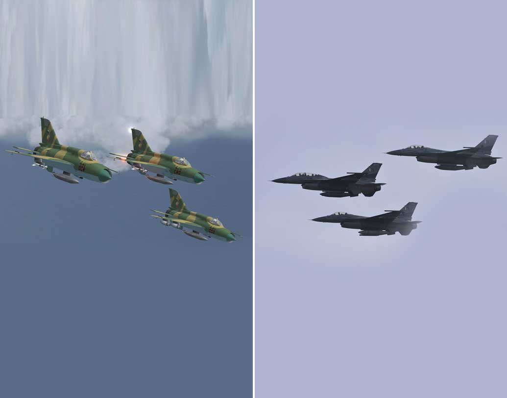 ভারতীয় বায়ুসেনার মত, জে এফ-১৭ ও মিরাজ মিলিয়ে অন্তত দেড় স্কোয়াড্রন বিমান ছিল ওই ঝাঁকে। ওই বিমানগুলি পাক-অধিকৃত কাশ্মীরে পৌঁছতেই তাদের সঙ্গে যোগ দেয় তিনটি ফ্যালকন-১৬ বিমান। এয়ার ভাইস মার্শাল আর জি কে কপূর বলেন, ‘‘হামলার আশঙ্কায় নজরদারি মিগের সঙ্গে লড়াইয়ে যোগ দেয় এক ঝাঁক সুখোই-৩০ ও মিরাজ-২০০০।’’