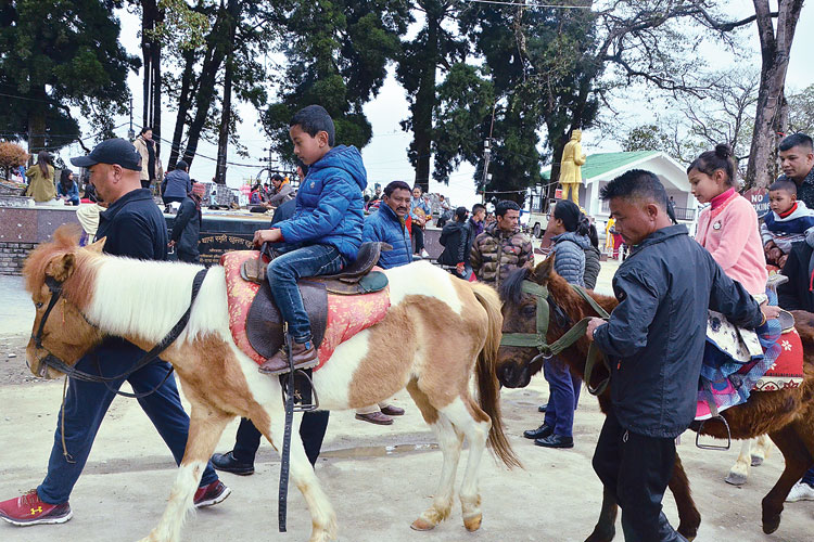 দার্জিলিঙের রাস্তায় পর্যটকদের ভিড়। ছবি: বিশ্বরূপ বসাক