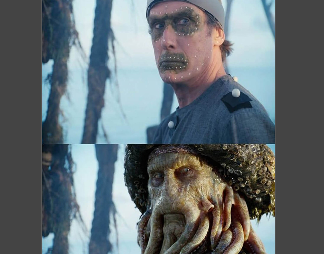 ‘পাইরেটস অব দ্য ক্যারিবিয়ান-ডেড ম্যানস চেস্ট’-এ ঘোস্ট ক্যাপ্টেন ডেভি জোনসের ভূমিকায় কাজ করেন বিল নাইয়ি। সম্পূর্ণ রূপে সিজিআই তেই কাজ হয়েছিল।