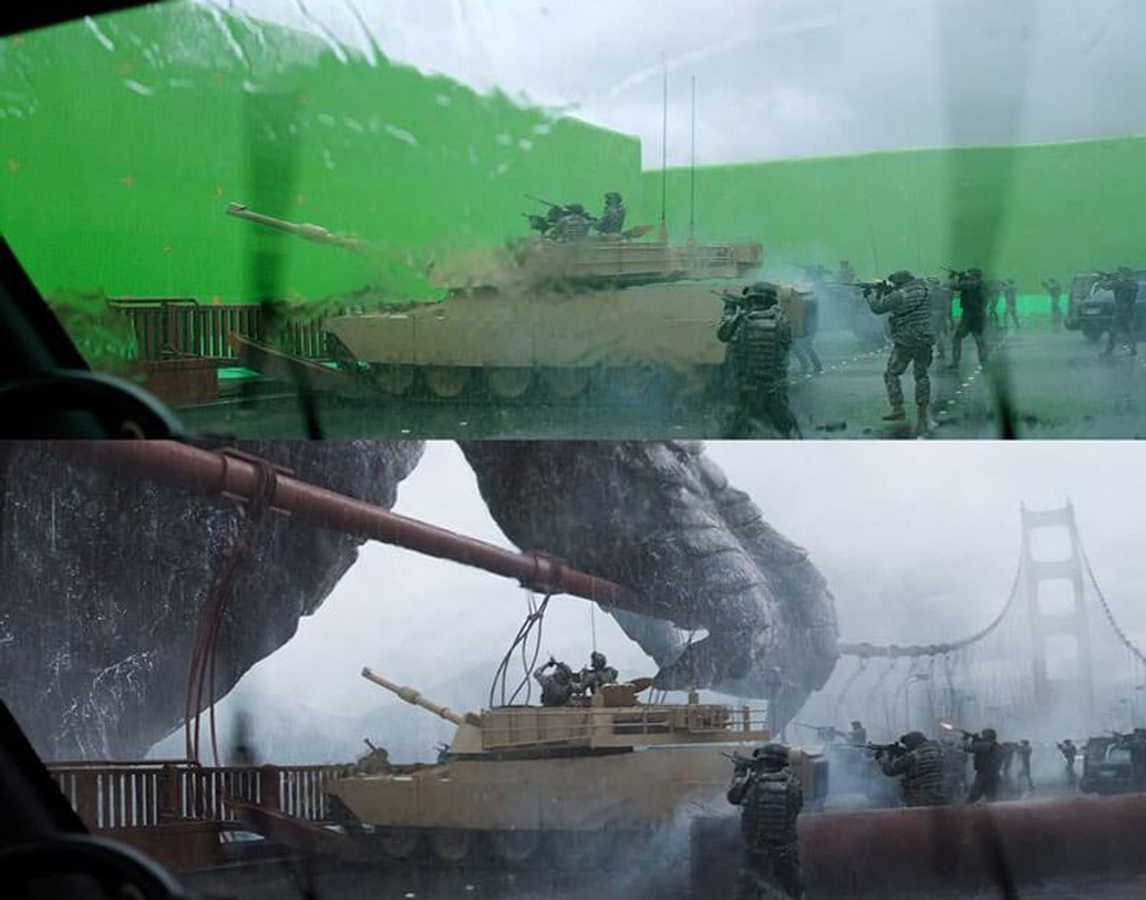 ‘গডজিলা’ ছবিতে অভিনেতাদের সামনেও ছিল গ্রিন স্ক্রিনের উপস্থিতি। সিজিআই এফেক্ট গডজিলার হামলাকে করেছে আরও বেশি বাস্তব।