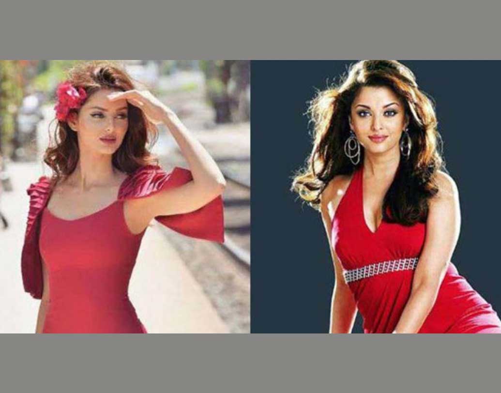 ঐশ্বর্যার মতোই একটি লাল রঙের পোশাকের সঙ্গে গাঢ় লাল রঙের লিপস্টিকে তাঁদের আলাদা করাই মুশকিল হয়েছে নেটিজেনদের।