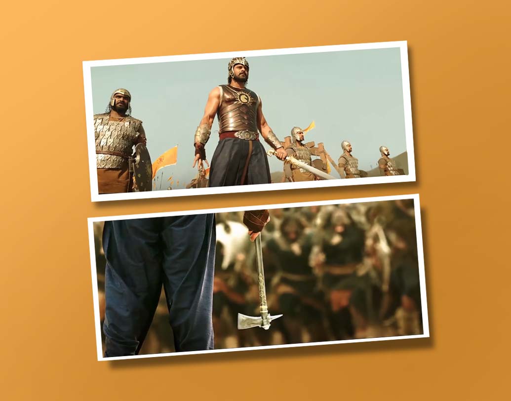 একটি দৃশ্যে দেখা যায়, বাহুবলীর বাঁ হাত ফাঁকা, ডান হাতে একটি তরোয়াল। কিন্তু যখনই ক্যামেরার মুভমেন্ট বদলানো হল, অমনি তার ডান হাতে কুঠার কী ভাবে চলে এল তা নিয়েও প্রশ্ন তুলেছেন অনেকেই। এমন ভুল কিন্তু এই ছবির আরও কয়েকটি দৃশ্যে রয়েছে।