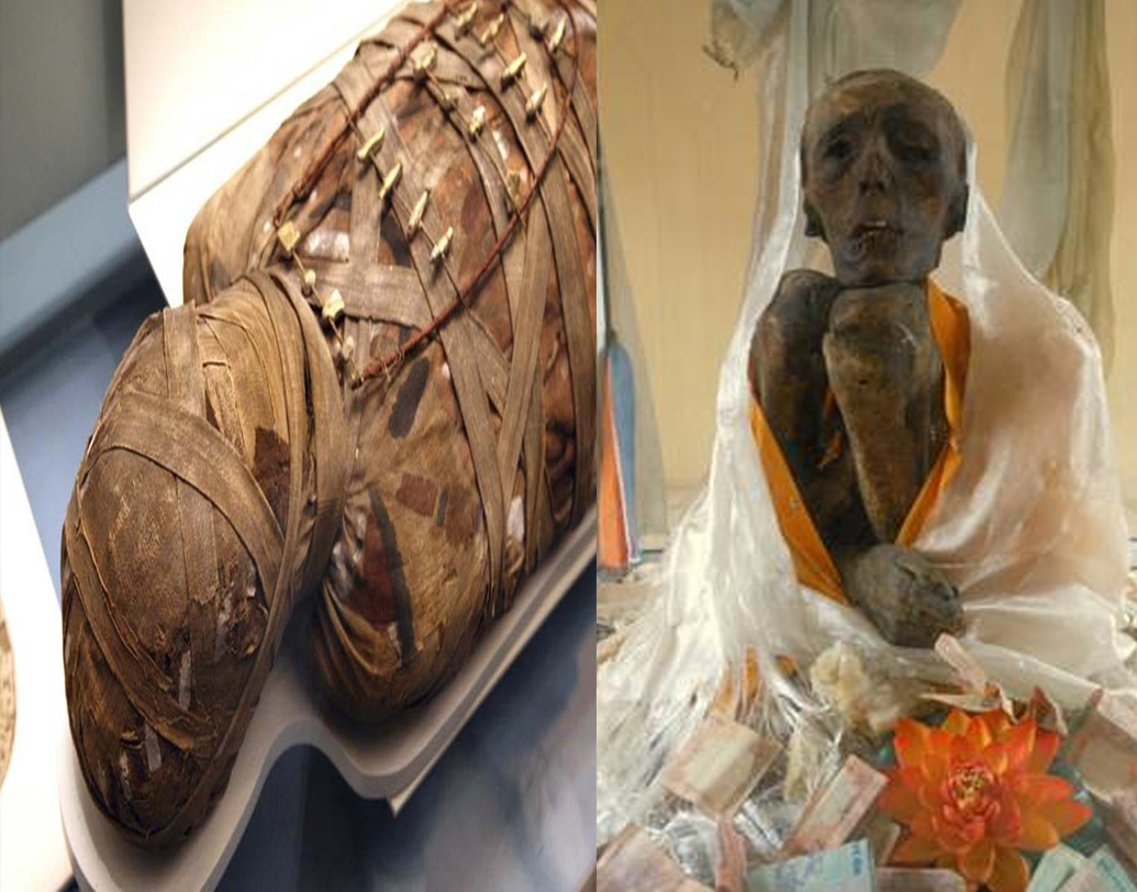 মিশরীয় মমির সঙ্গে তিব্বতীয় মমির অনেক পার্থক্য আছে। প্রাচীন মিশরে ‘এমবাম’ বা রাসায়নিকের সাহায্যে ফারাও বা অন্য অভিজাতদের শব সংরক্ষণ করা হত। তিব্বতি সভ্যতায় মমিতে রাসায়নিকের ভূমিকা নেই। প্রাকৃতিক ভাবে সংরক্ষিত হত শব।