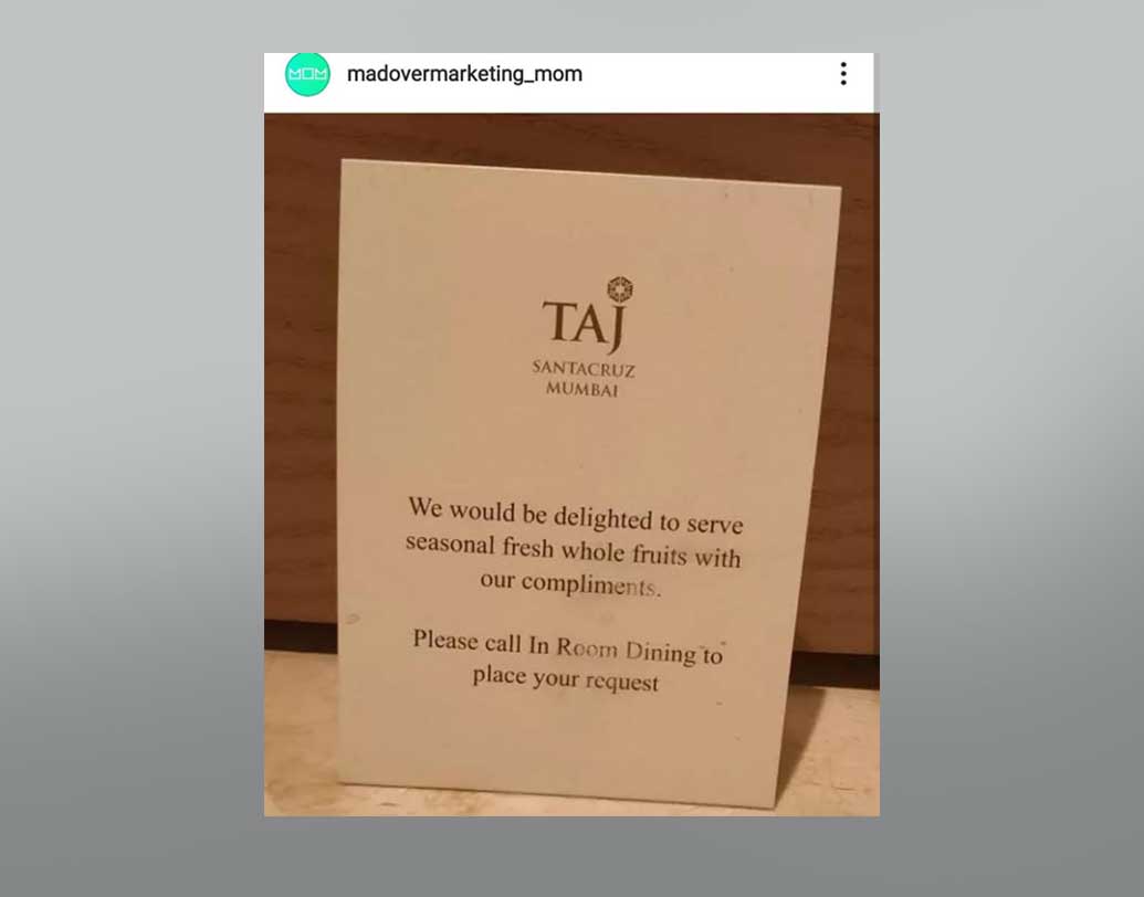 মুম্বইয়ের একটি হোটেল বলছে, তাদের রুমে নাকি সৌজন্যবশতই মরসুমি ফল মিলবে। এক বার রুম সার্ভিসে অর্ডার করেই দেখুন না!